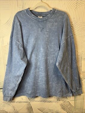 Gymshark Light Blue Crewneck Heritage Washed Oversized Long Sleeve T-Shirt N0675